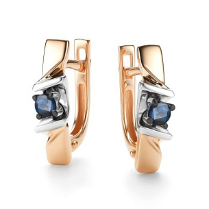 Серьги с английским замком из красного золота с сапфиром