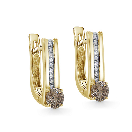 Серьги с английским замком из желтого золота с бриллиантами