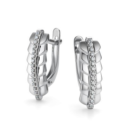 Серьги с английским замком из белого золота с бриллиантами