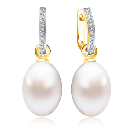 Серьги из желтого золота с бриллиантами, жемчугом