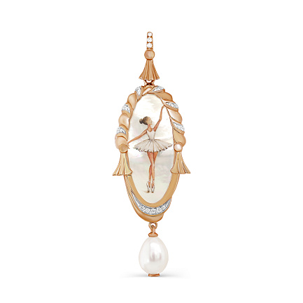 Подвеска из красного золота с бриллиантами, жемчугом