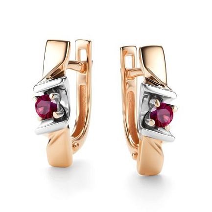 Серьги с английским замком из красного золота с рубинами