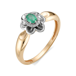 Кольцо из красного золота с бриллиантами, изумрудом