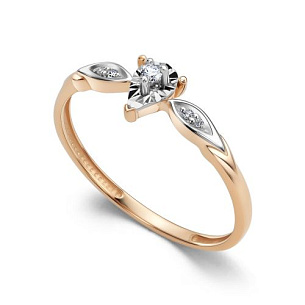 Кольцо из красного золота с бриллиантом