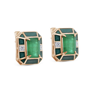 Серьги с английским замком из красного золота с изумрудом