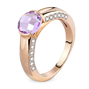 Кольцо из красного золота с аметистом, фианитом