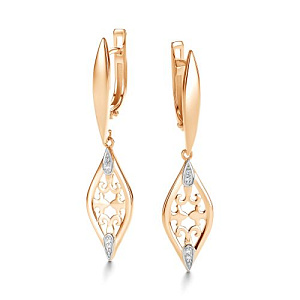 Серьги с английским замком из красного золота с бриллиантами