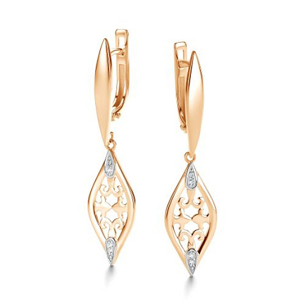 Серьги с английским замком из красного золота с бриллиантами