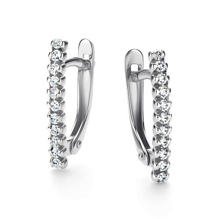 Серьги с английским замком из белого золота с бриллиантами