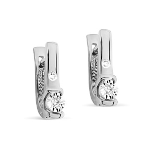 Серьги с английским замком из белого золота с бриллиантом