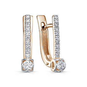 Серьги с английским замком из красного золота с бриллиантом