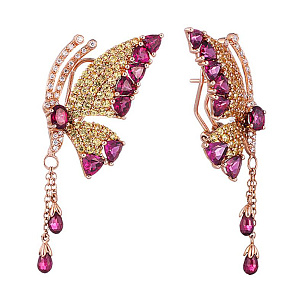 Серьги из красного золота с родолитом