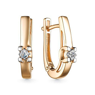 Серьги с английским замком из красного золота с бриллиантом