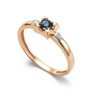 Кольцо из красного золота с бриллиантами, сапфиром