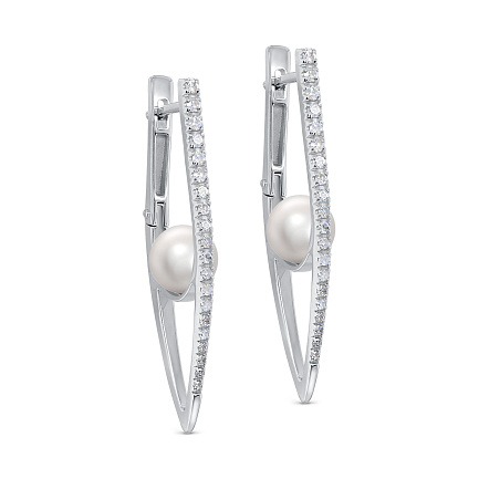 Серьги с английским замком из белого золота с бриллиантами