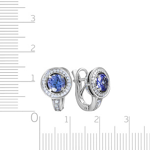 Серьги с английским замком из белого золота с бриллиантами, танзанитом