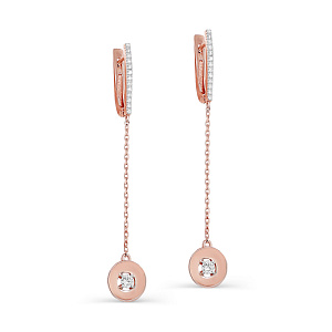 Серьги с английским замком из красного золота с бриллиантами