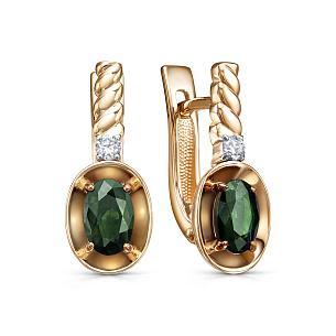 Серьги с английским замком из красного золота с изумрудом