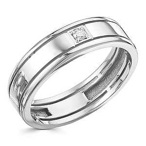 Кольцо обручальное из белого золота с бриллиантом