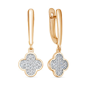 Серьги с английским замком из красного золота с фианитом