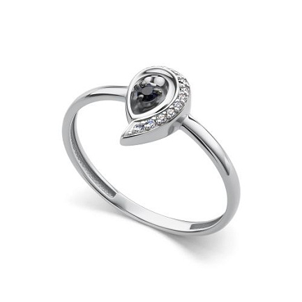 Кольцо из белого золота с бриллиантами, сапфиром