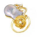 Кольцо из серебра с жемчугом, фианитом