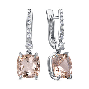 Серьги с английским замком из белого золота с морганитом