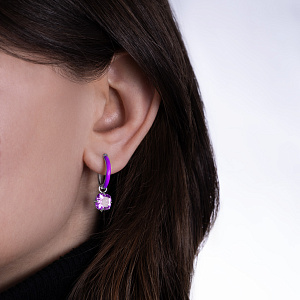 Серьги с английским замком из серебра с аметистом