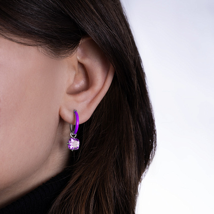 Серьги с английским замком из серебра с аметистом