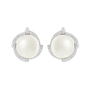 Серьги с английским замком из серебра с жемчугом, фианитом