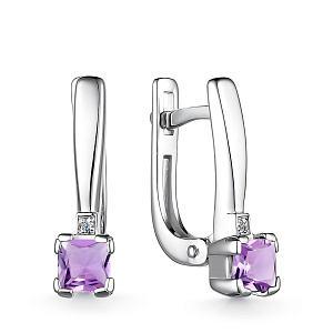 Серьги из серебра с бриллиантами, аметистами