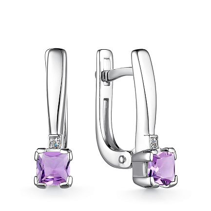 Серьги из серебра с бриллиантами, аметистами