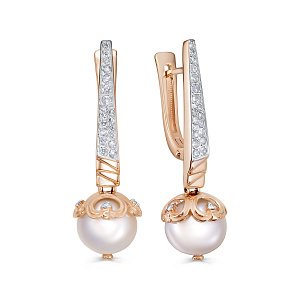 Серьги с английским замком из красного золота с бриллиантами