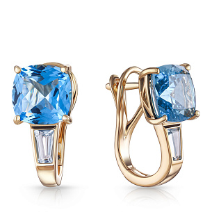 Серьги с английским замком из желтого золота с топазом