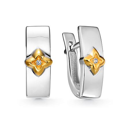 Серьги с английским замком из серебра с бриллиантами