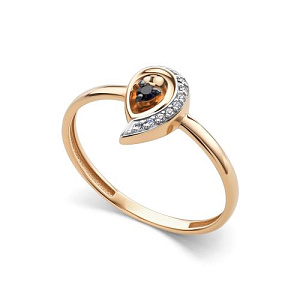 Кольцо из красного золота с бриллиантами, сапфиром