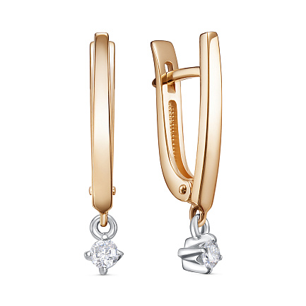 Серьги с английским замком из красного золота с бриллиантами