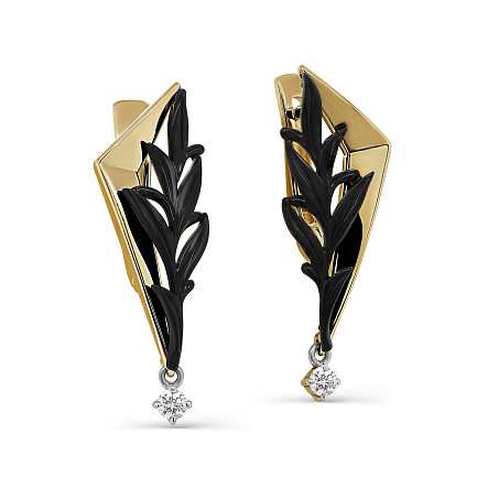 Серьги с английским замком из желтого золота с бриллиантами