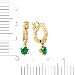 Серьги с английским замком из желтого золота с изумрудом