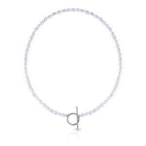 Колье из серебра с жемчугом, фианитом