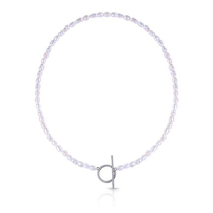 Колье из серебра с жемчугом, фианитом