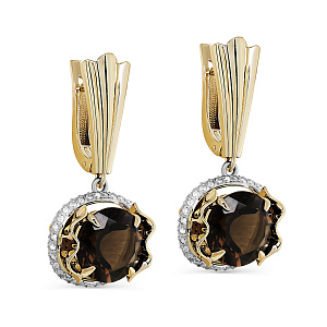 Серьги с английским замком из желтого золота с бриллиантами