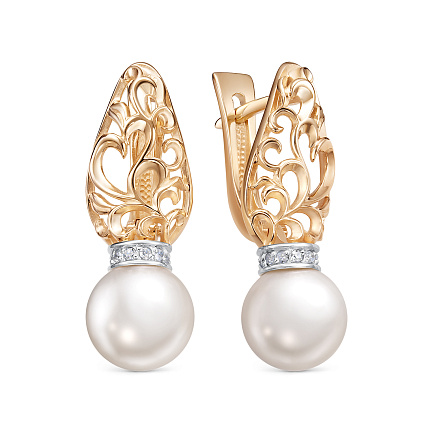 Серьги с английским замком из красного золота с бриллиантами