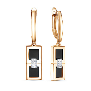 Серьги с английским замком из красного золота с фианитом