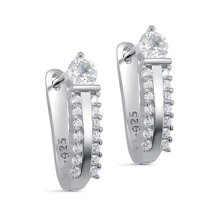 Серьги с английским замком из серебра с фианитами