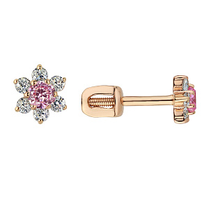 Серьги детские из красного золота с фианитом