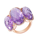 Кольцо из красного золота с бриллиантами, аметистами