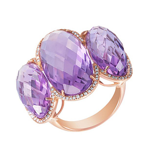 Кольцо из красного золота с бриллиантами, аметистами