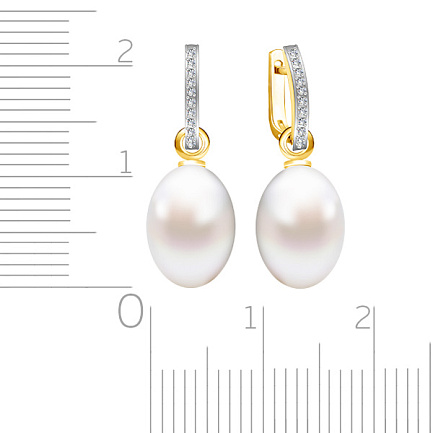 Серьги из желтого золота с бриллиантами, жемчугом