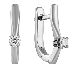 Серьги с английским замком из белого золота с бриллиантом